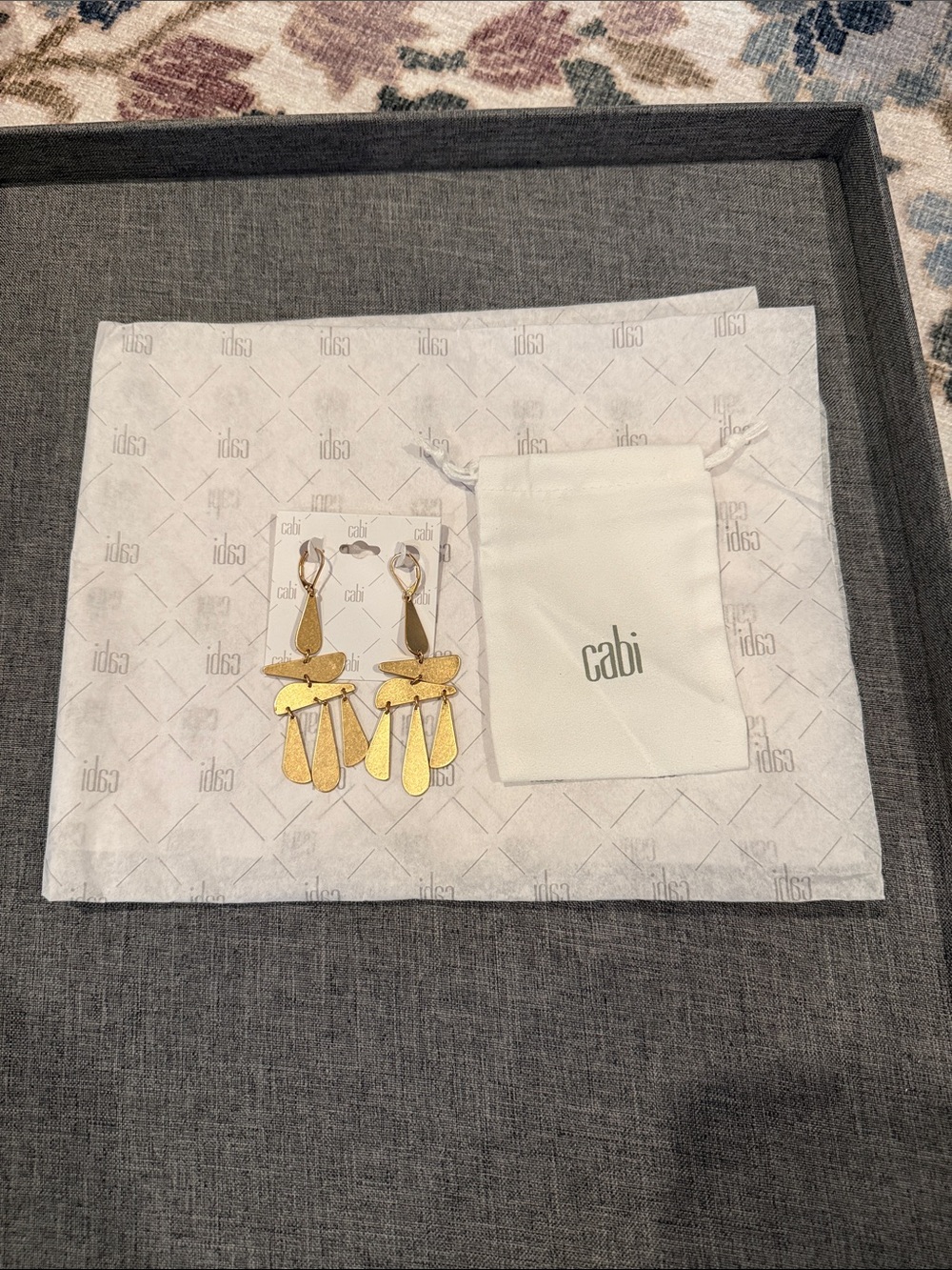 CAbi Chime Weathered Gold-Tone Dangle Earrings; BNWT; Jewelry Bag and Tissue